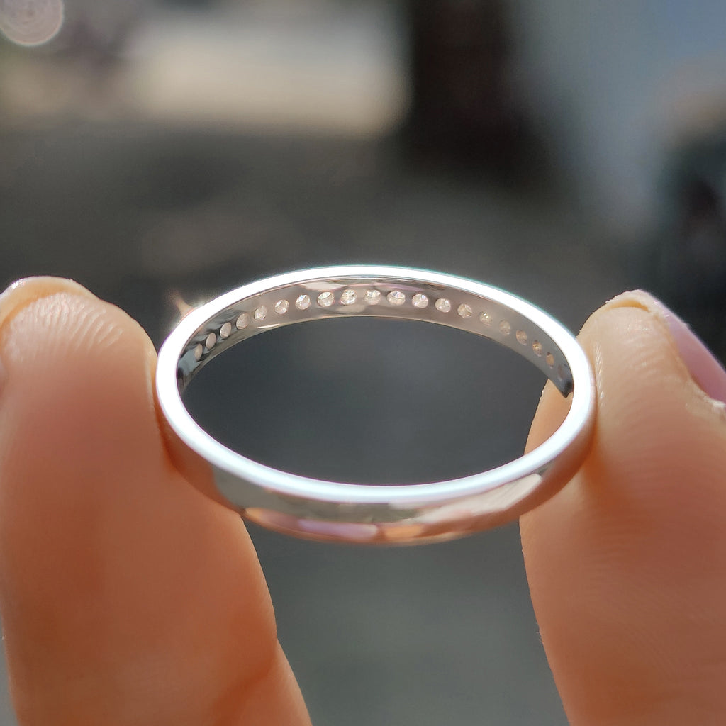 Round Moissanite Wedding Band White Gold