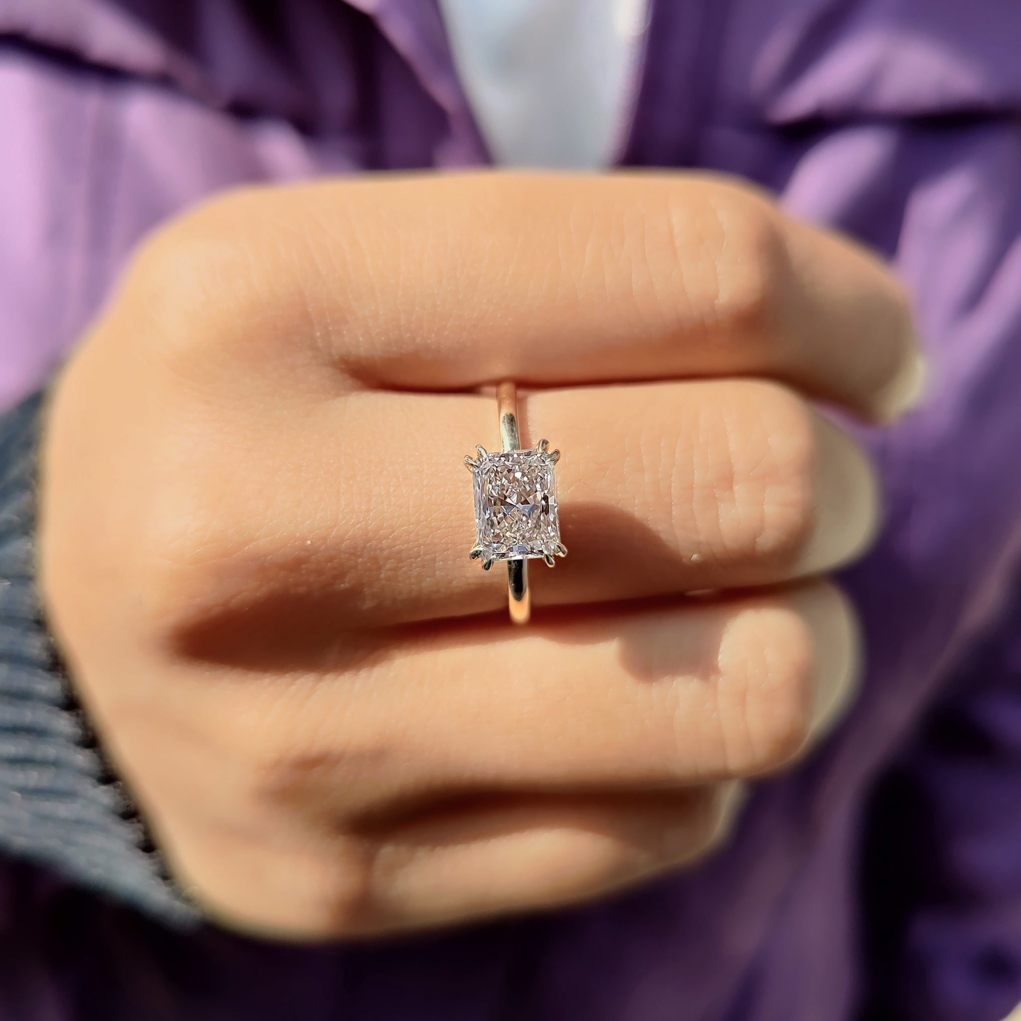 Radiant Solitaire Engagement Ring in Yellow Gold Finish
