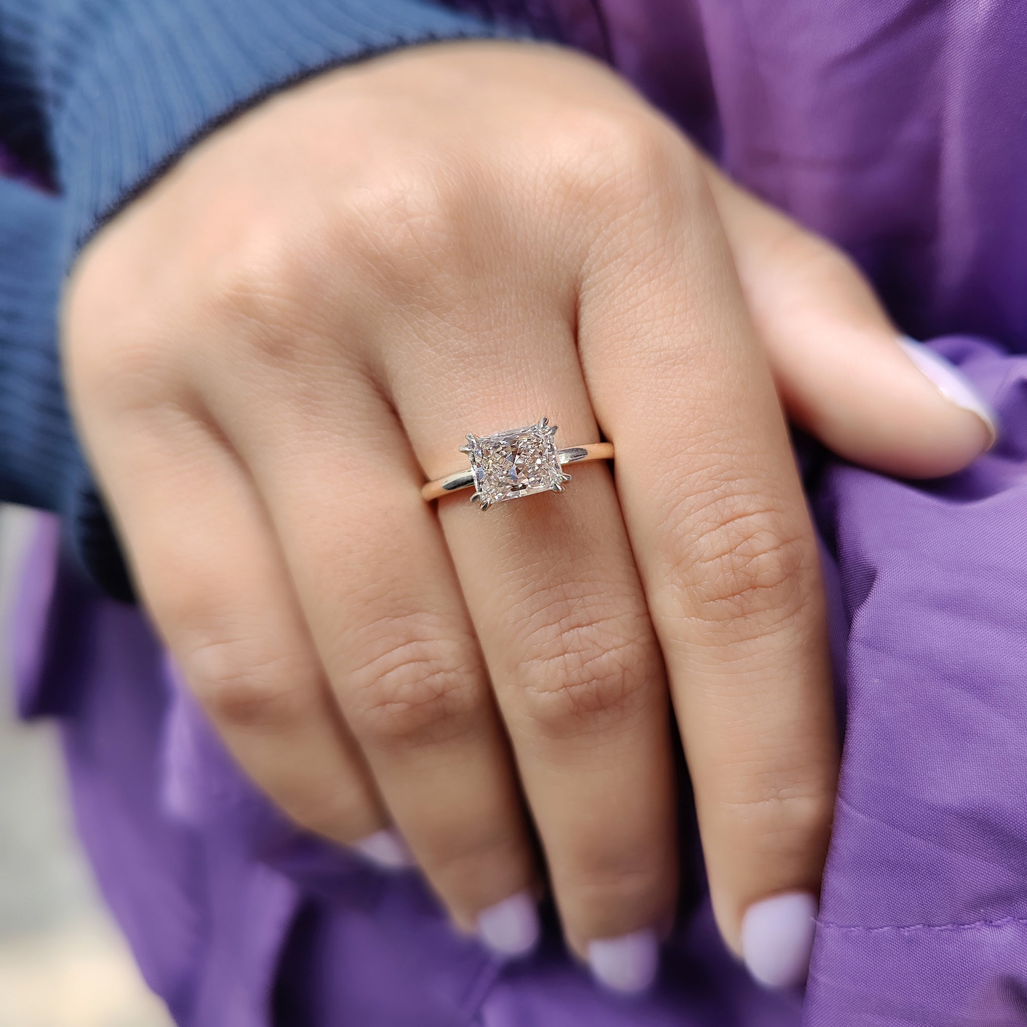 Radiant Solitaire Engagement Ring in Yellow Gold Finish