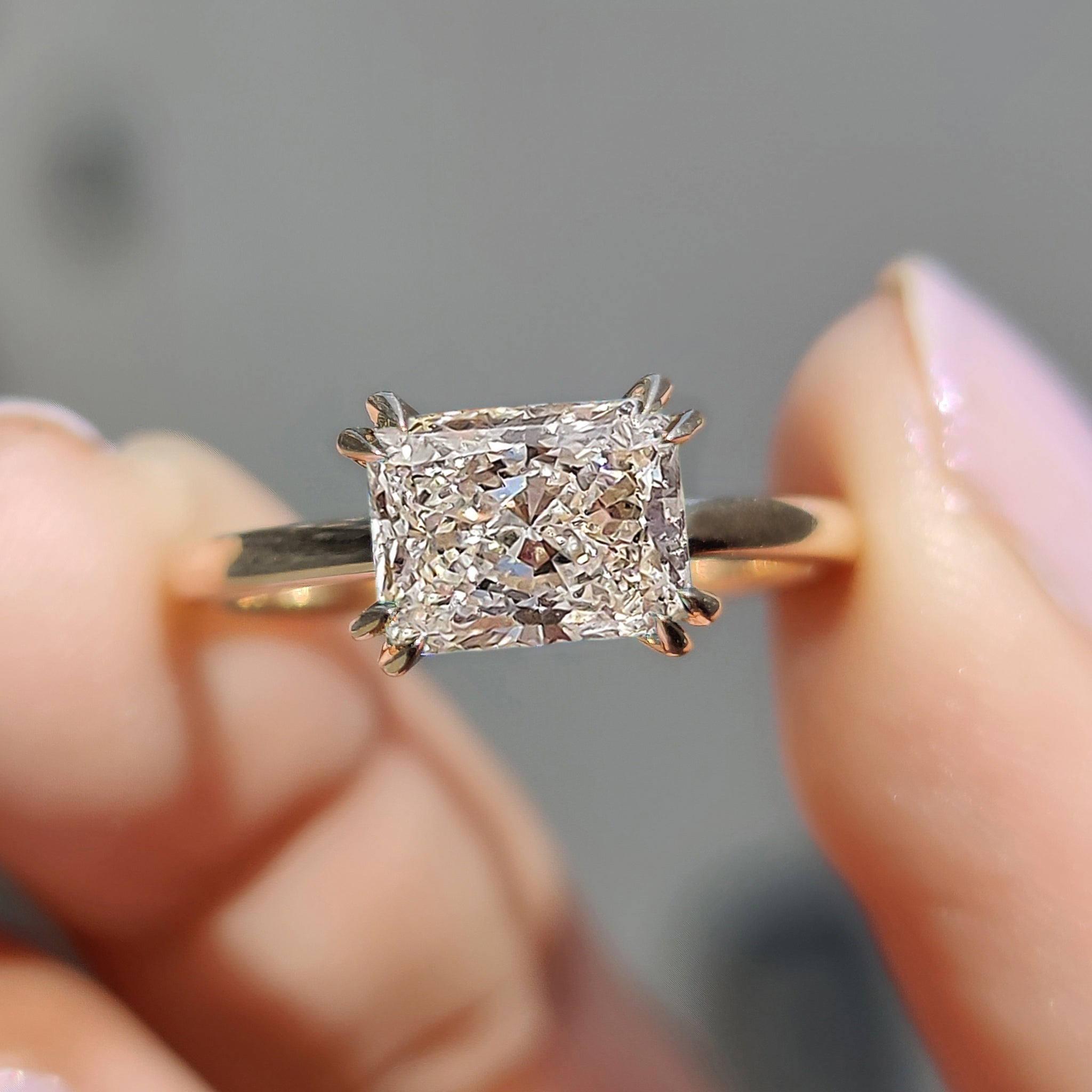 Radiant Solitaire Engagement Ring in Yellow Gold Finish