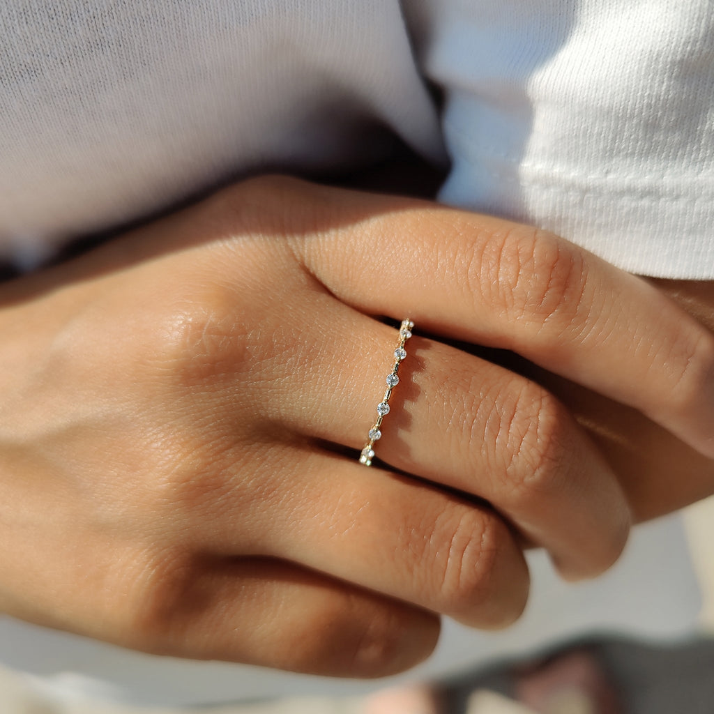 Stackable Wedding Band With Round Cut Moissanite