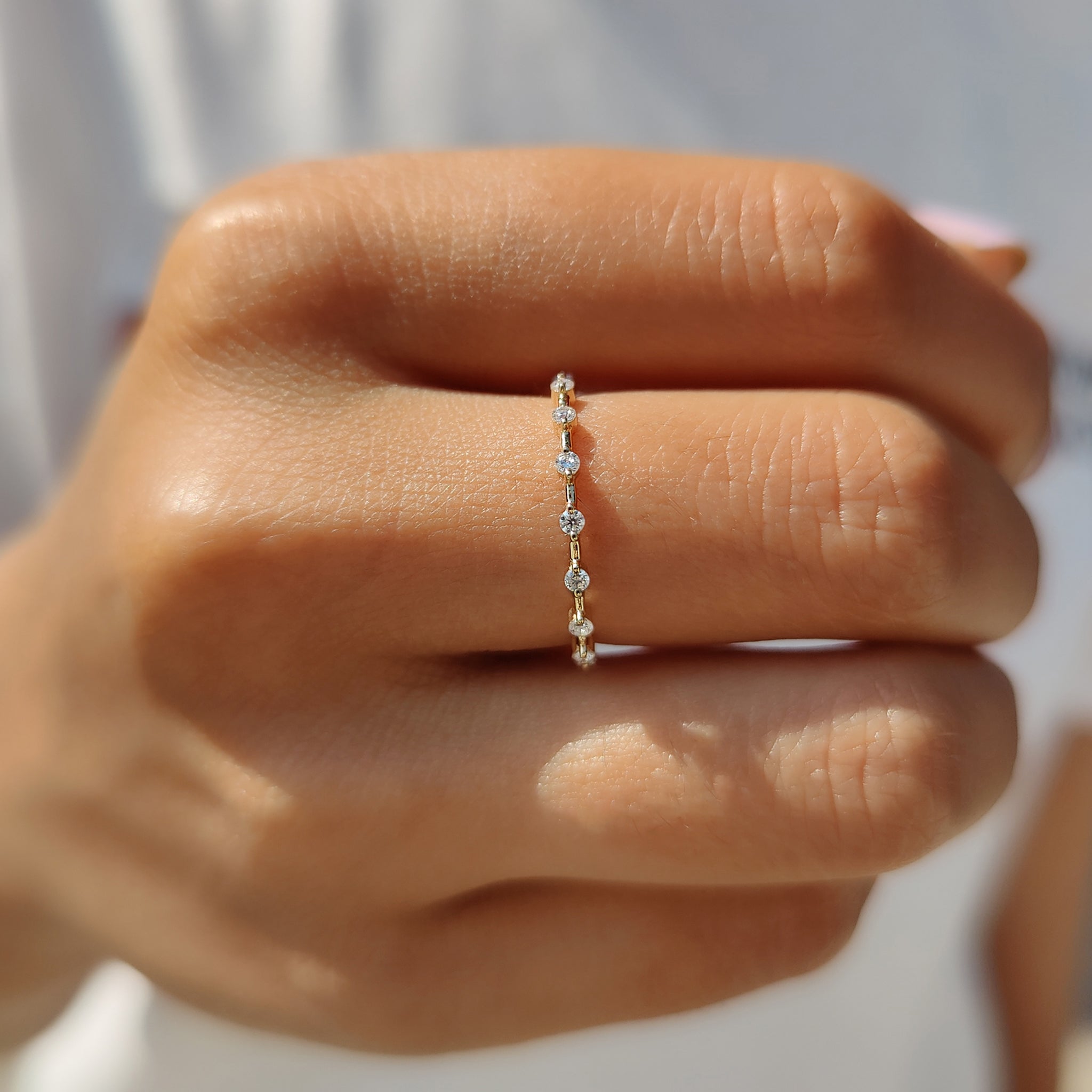 Stackable Wedding Band With Round Cut Moissanite