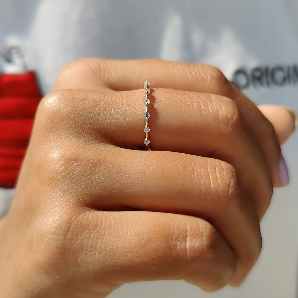 Stackable Wedding Band With Round Cut Moissanite