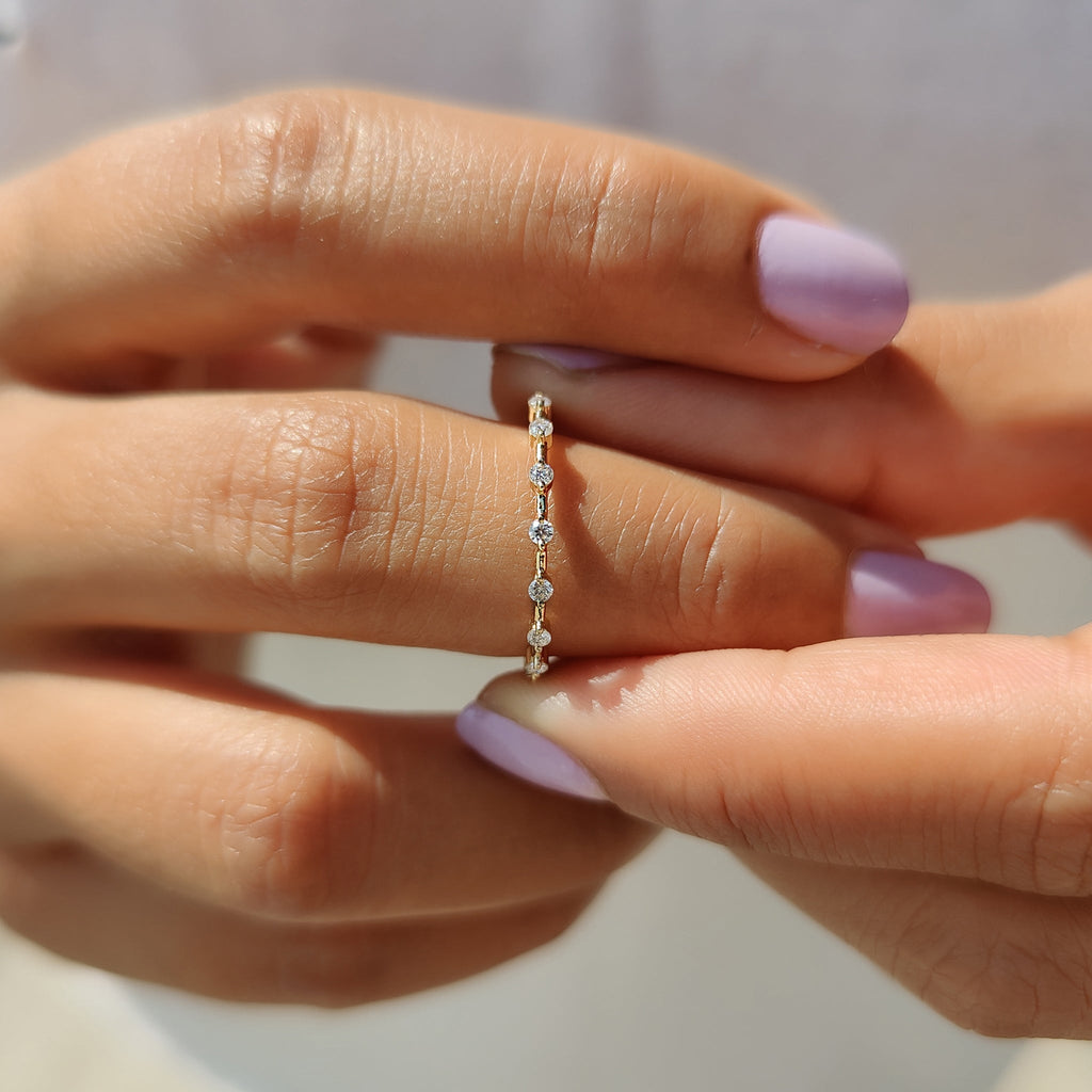 Stackable Wedding Band With Round Cut Moissanite