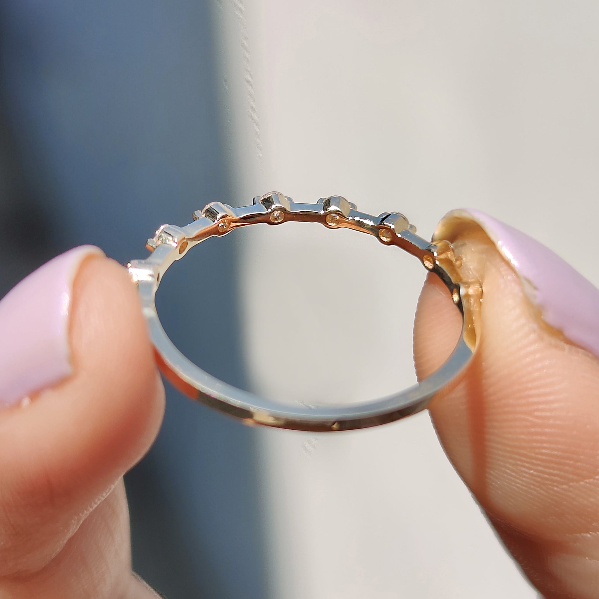 Stackable Wedding Band With Round Cut Moissanite