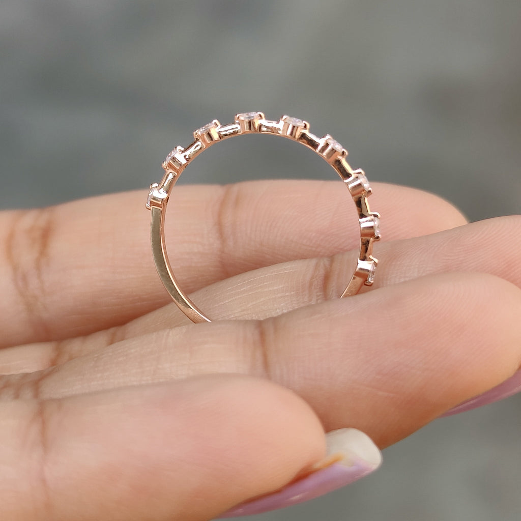 Round Moissanite Rose Gold Wedding Band