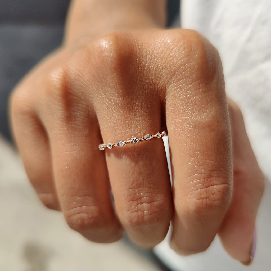 Round Moissanite Rose Gold Wedding Band