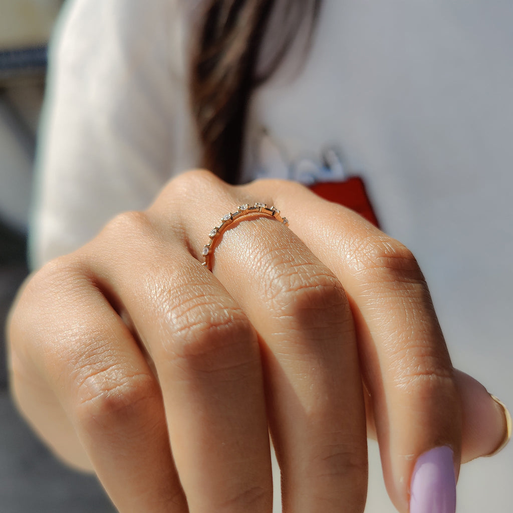 Round Moissanite Rose Gold Wedding Band