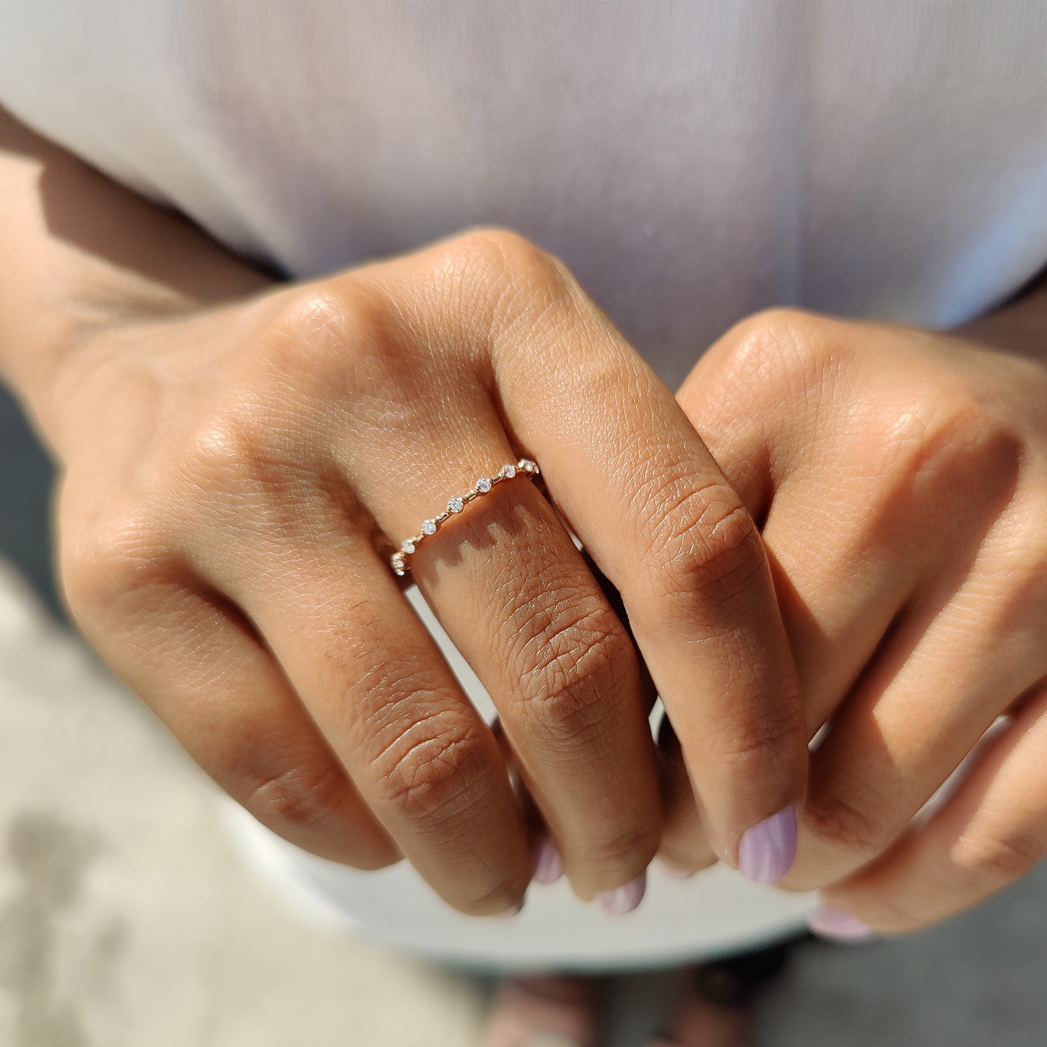 Round Moissanite Rose Gold Wedding Band