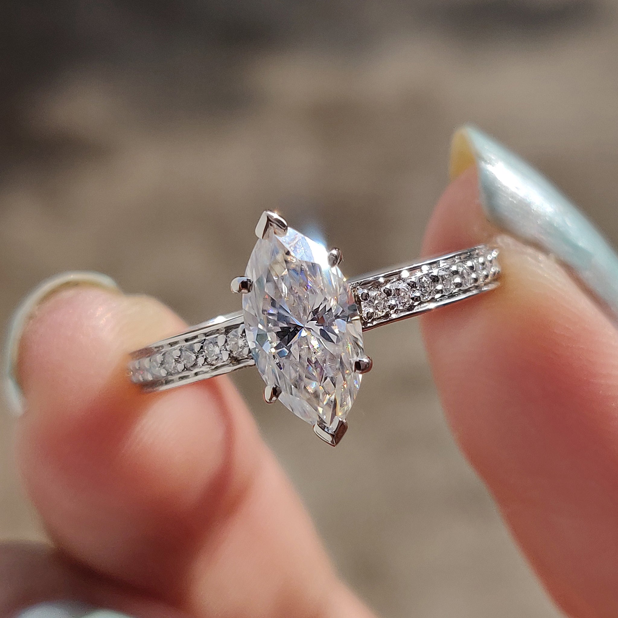Marquise Cut Engagement Ring With Hidden Halo Style Main image
