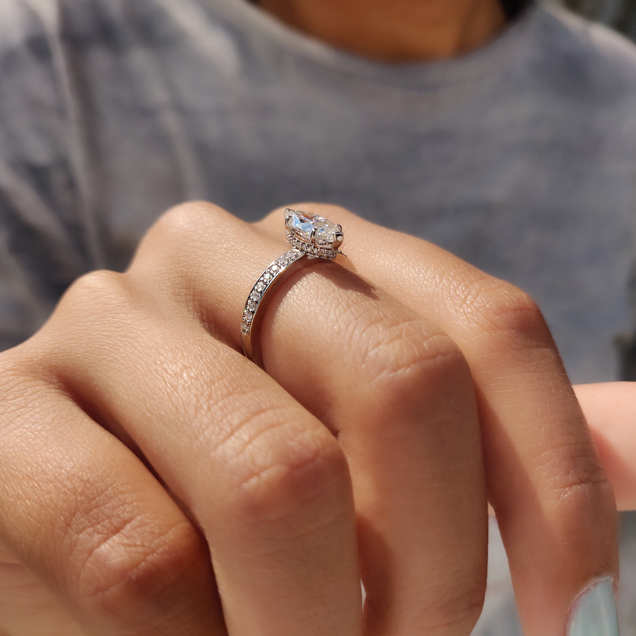 Marquise Cut Engagement Ring With Hidden Halo Style Secondary image