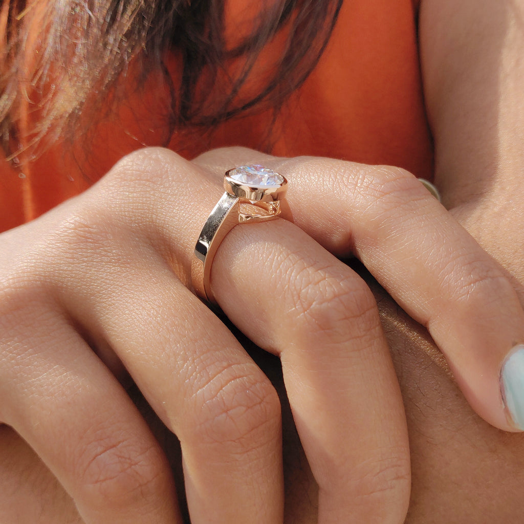 Round Cut Bezel Set Moissanite Ring