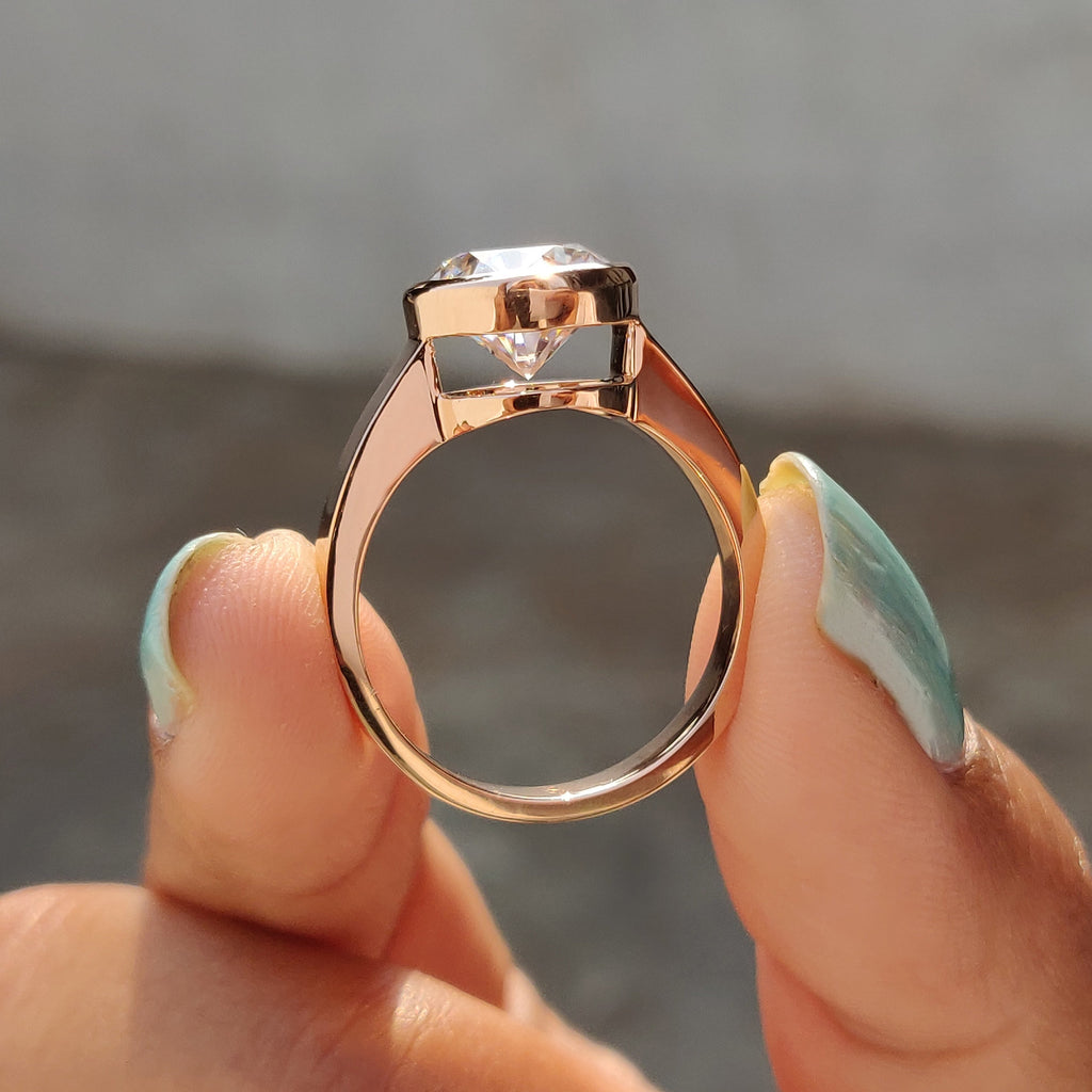 Round Cut Bezel Set Moissanite Ring
