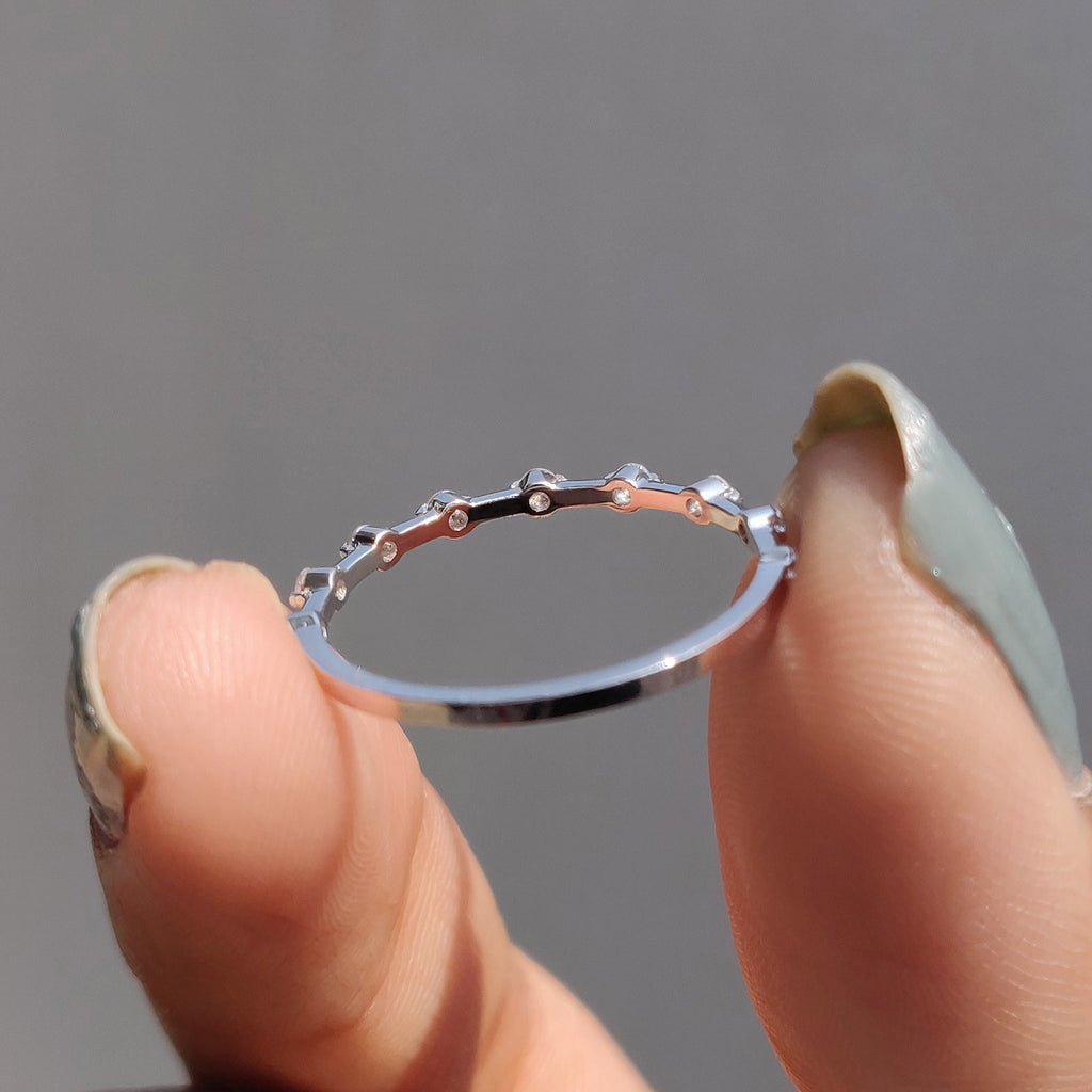 Round Moissanite Wedding Band In Distance Pave Setting