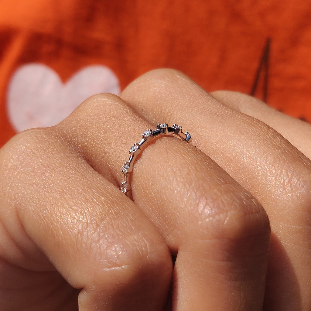 Round Moissanite Wedding Band In Distance Pave Setting
