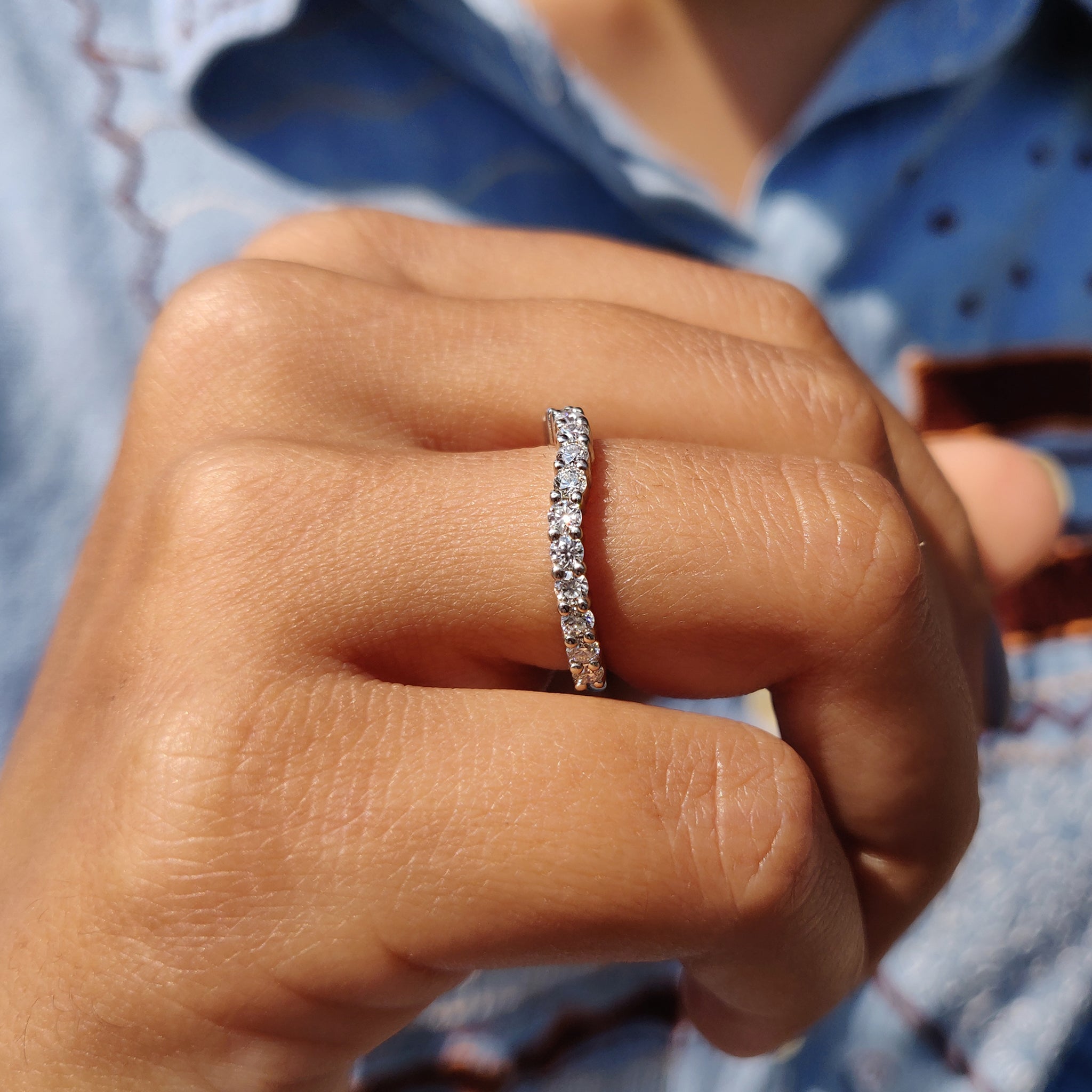 Round Cut Moissanite Half Eternity Band
