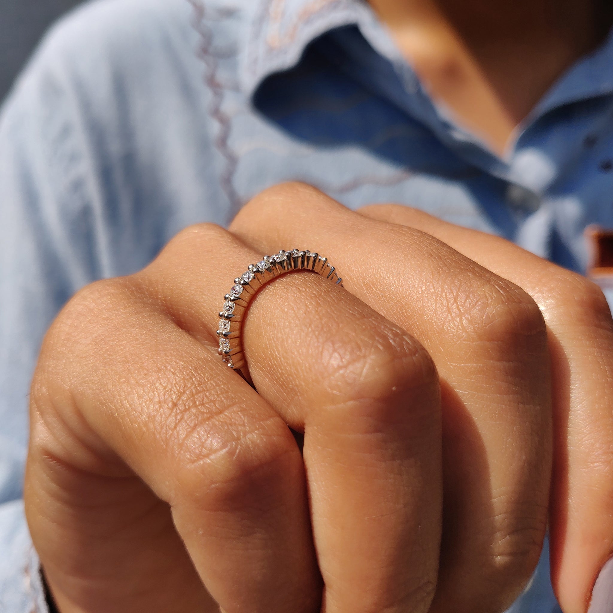 Round Cut Moissanite Half Eternity Band