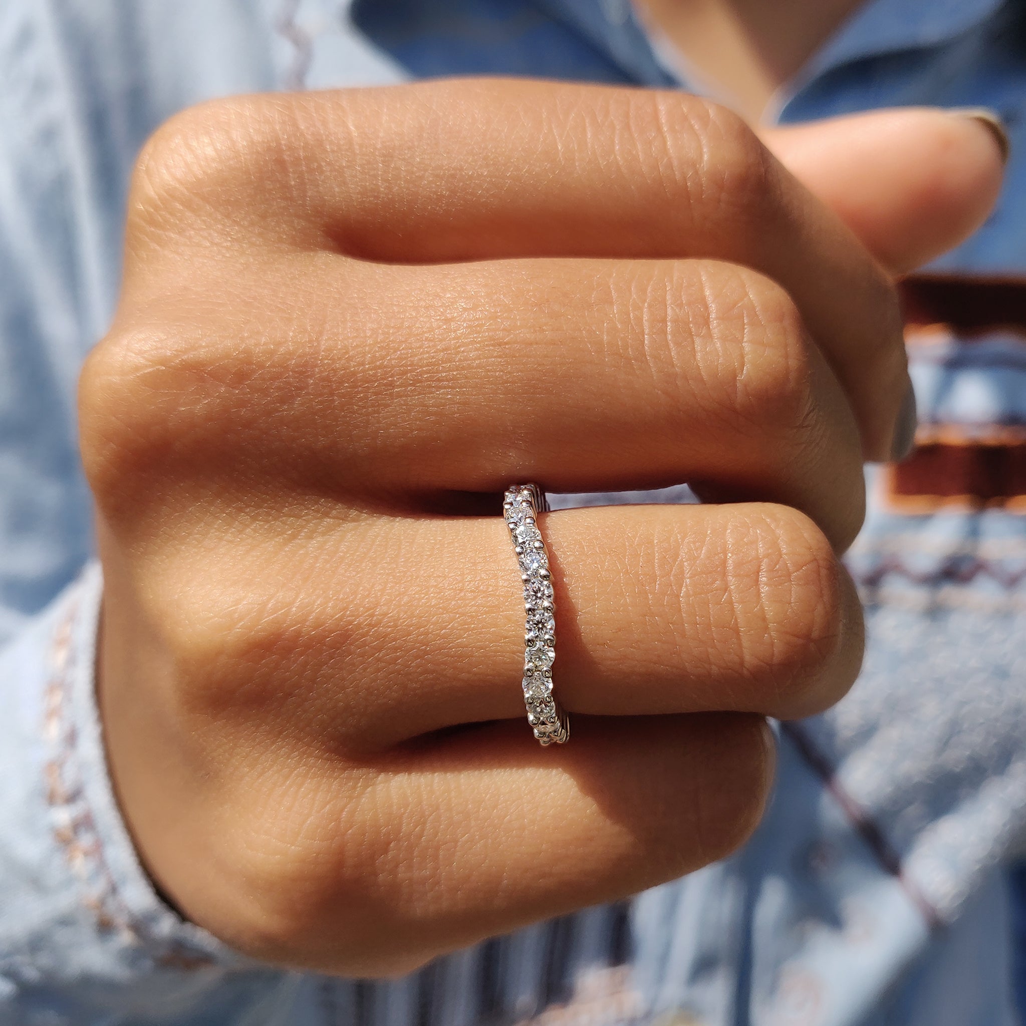 Round Cut Moissanite Half Eternity Band