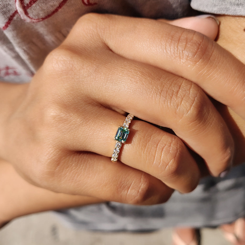 Emerald Cut Engagement Ring In East To West Style