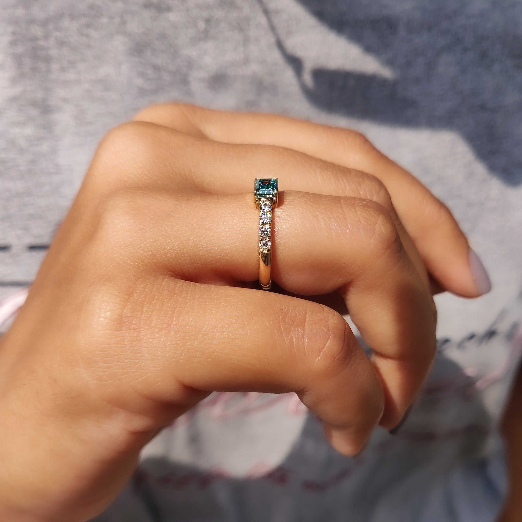 Emerald Cut Engagement Ring In East To West Style