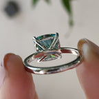 Cyan Blue Cushion Cut Solitaire Ring