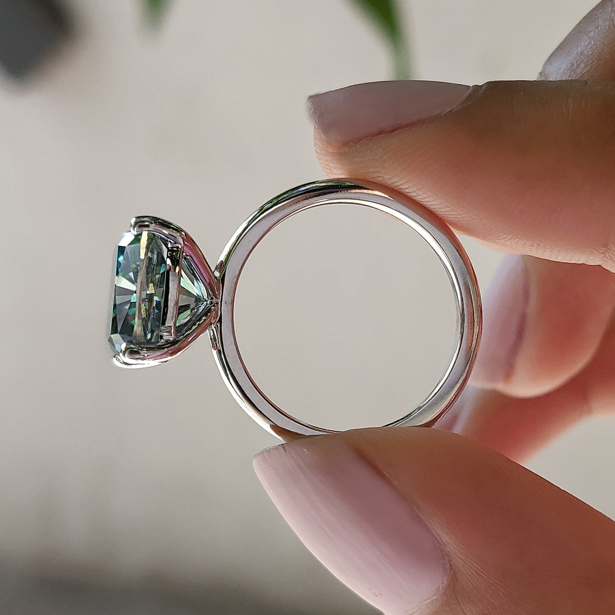 Cyan Blue Cushion Cut Solitaire Ring