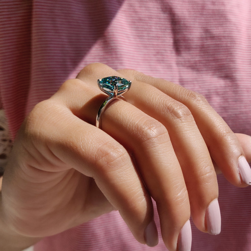 Cyan Blue Cushion Cut Solitaire Ring