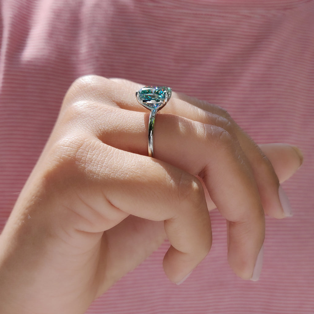 Cyan Blue Cushion Cut Solitaire Ring