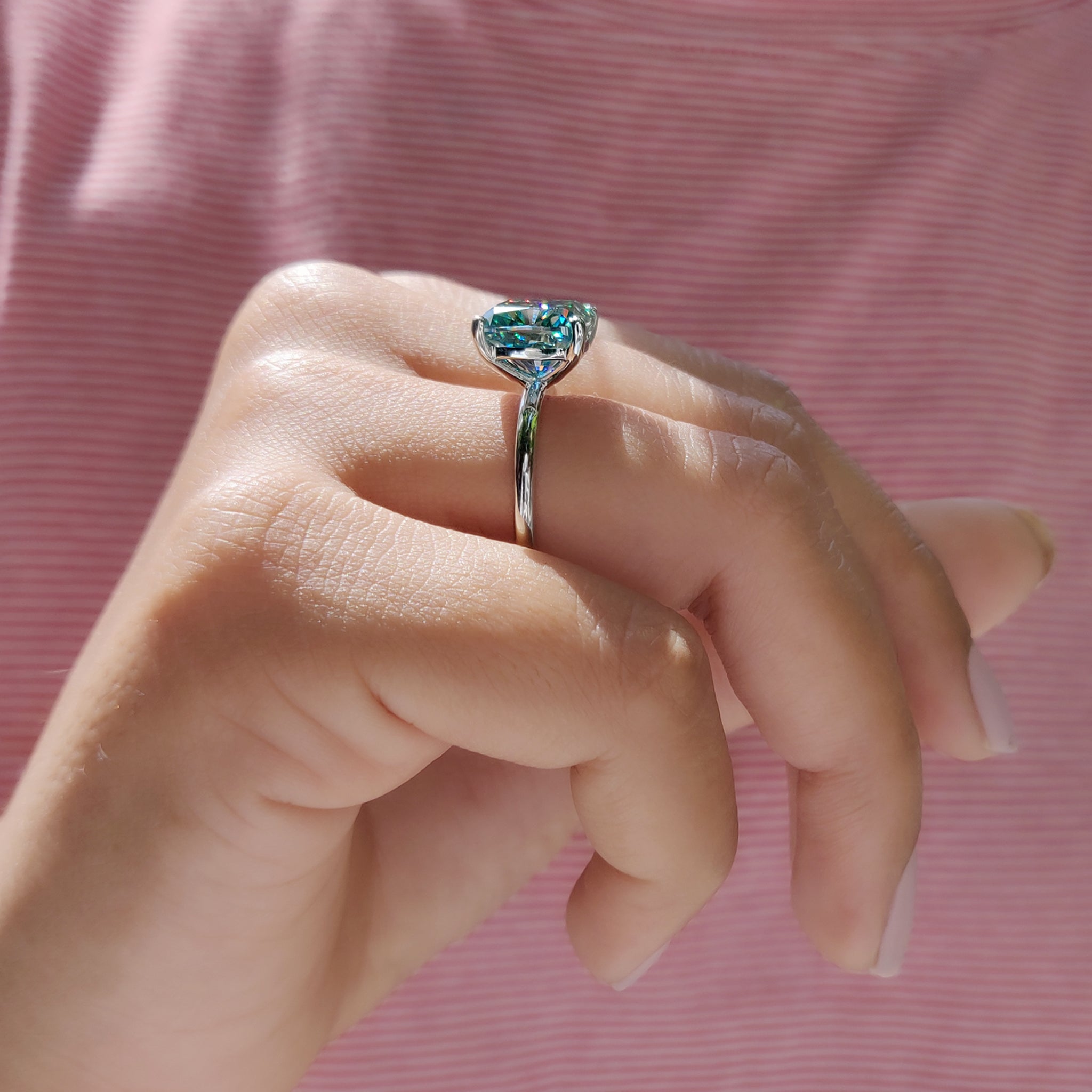 Cyan Blue Cushion Cut Solitaire Ring