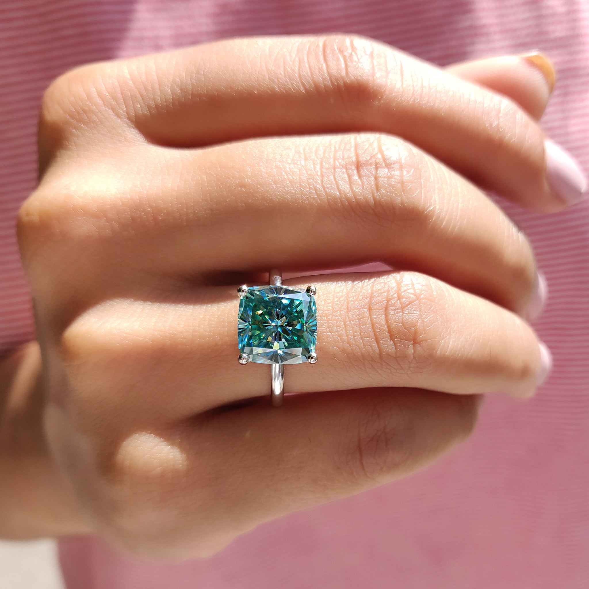 Cyan Blue Cushion Cut Solitaire Ring Secondary image