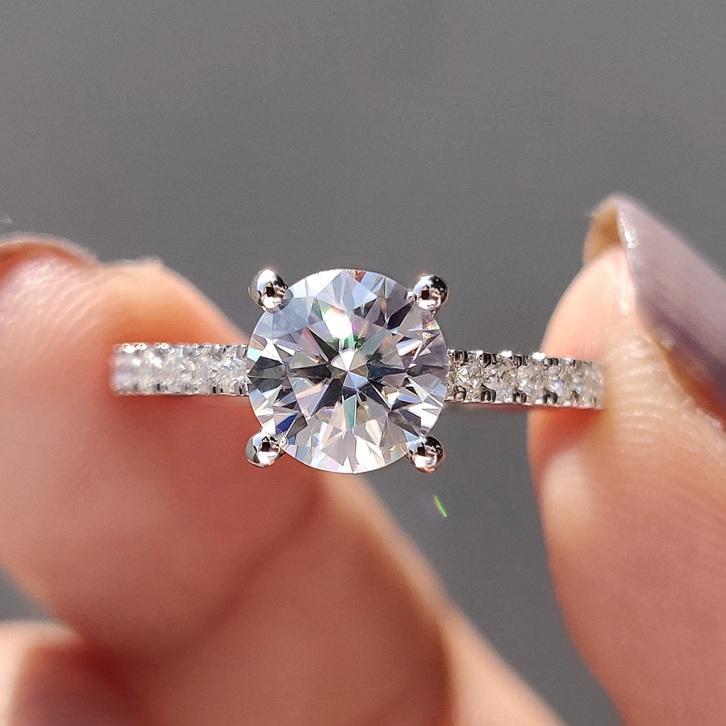 Round Cut Moissanite Cathedral Setting Ring