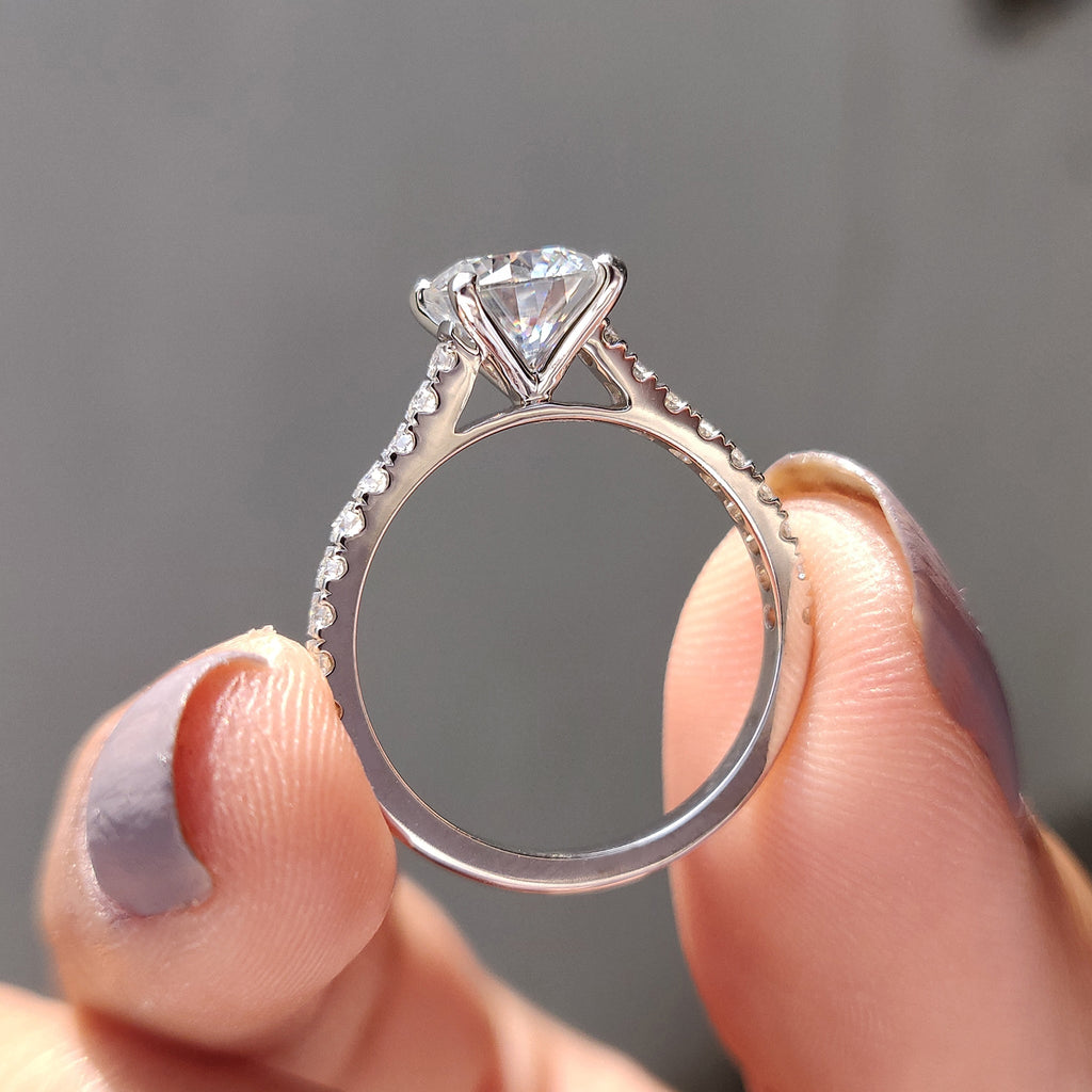 Round Cut Moissanite Cathedral Setting Ring