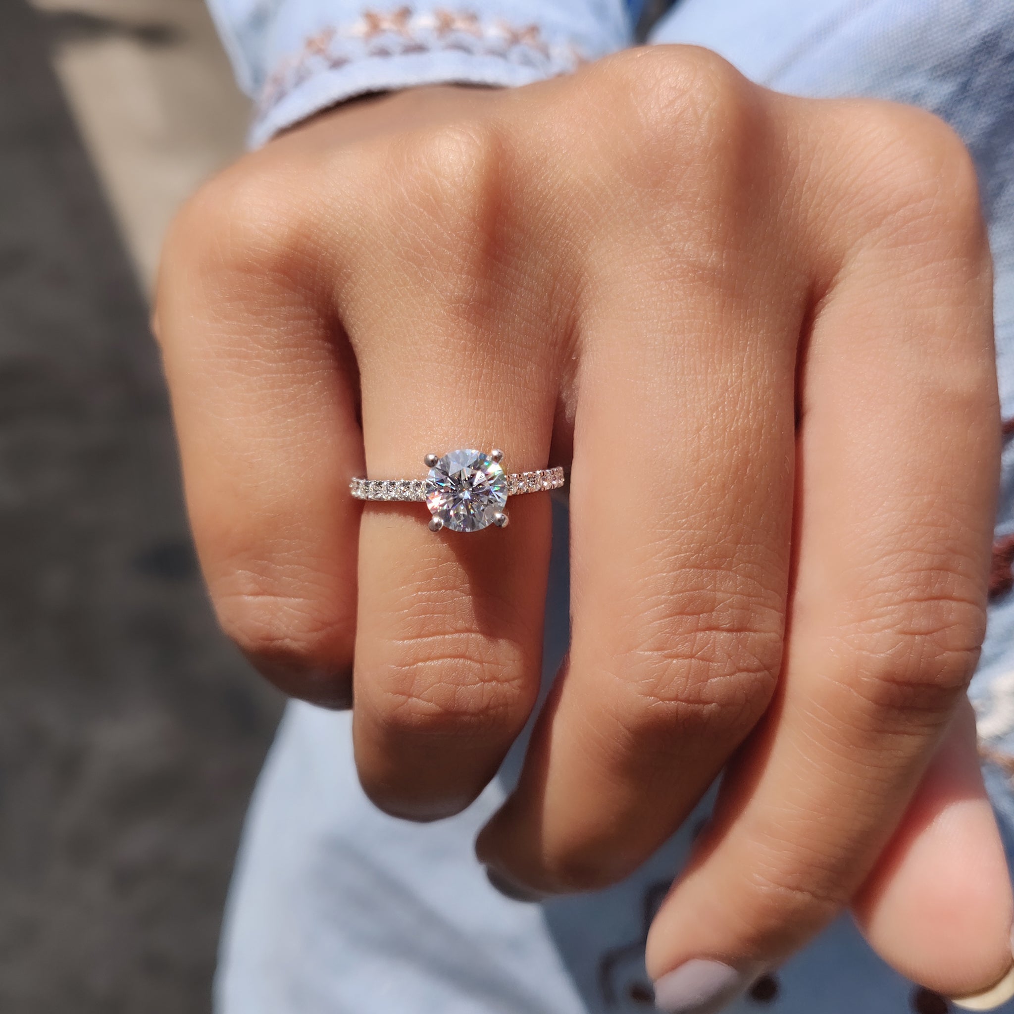 Round Cut Moissanite Cathedral Setting Ring