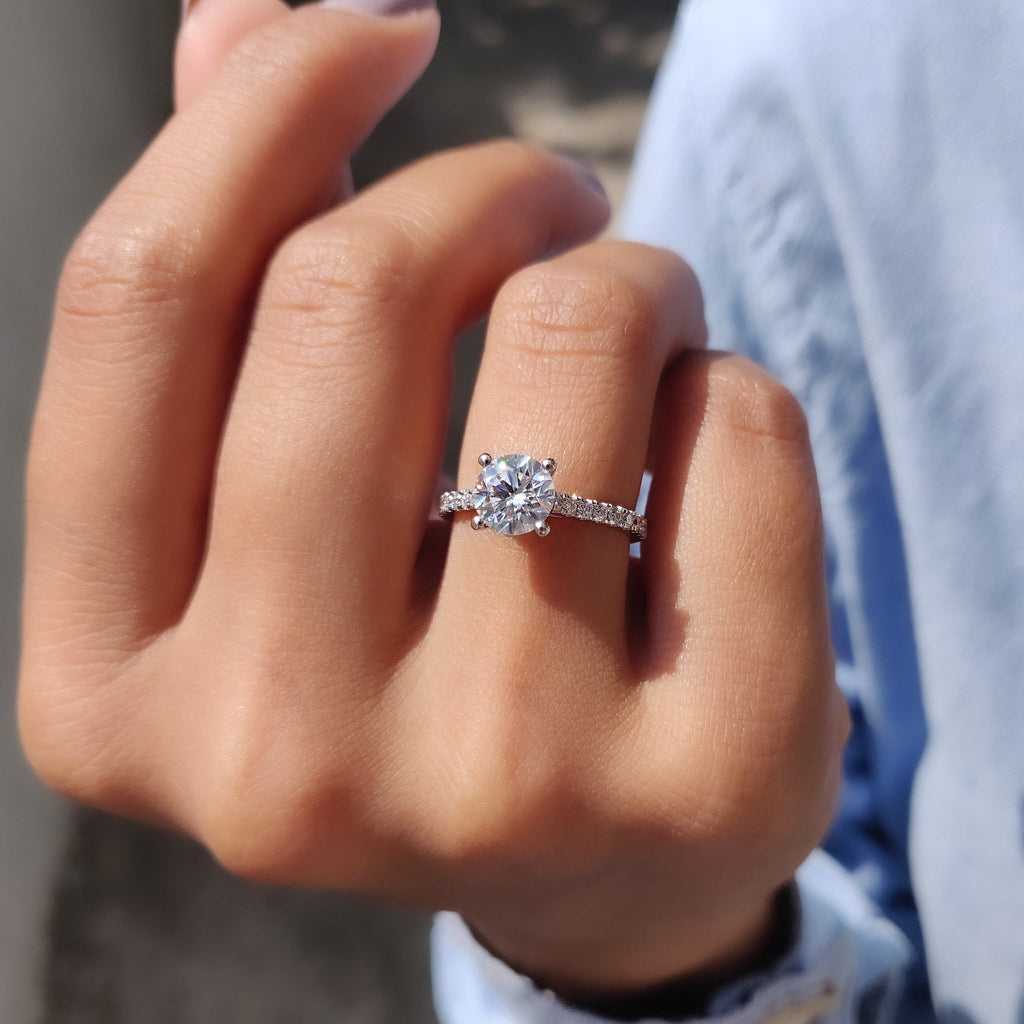 Round Cut Moissanite Cathedral Setting Ring