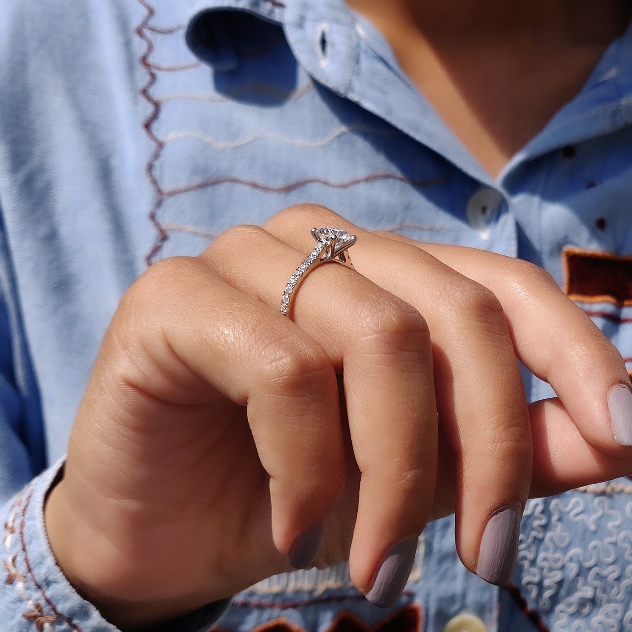Round Cut Moissanite Cathedral Setting Ring