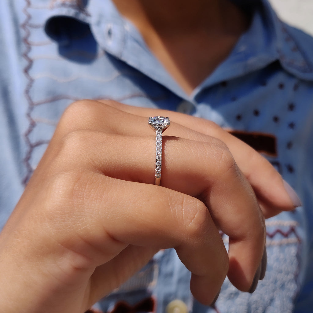 Round Cut Moissanite Cathedral Setting Ring