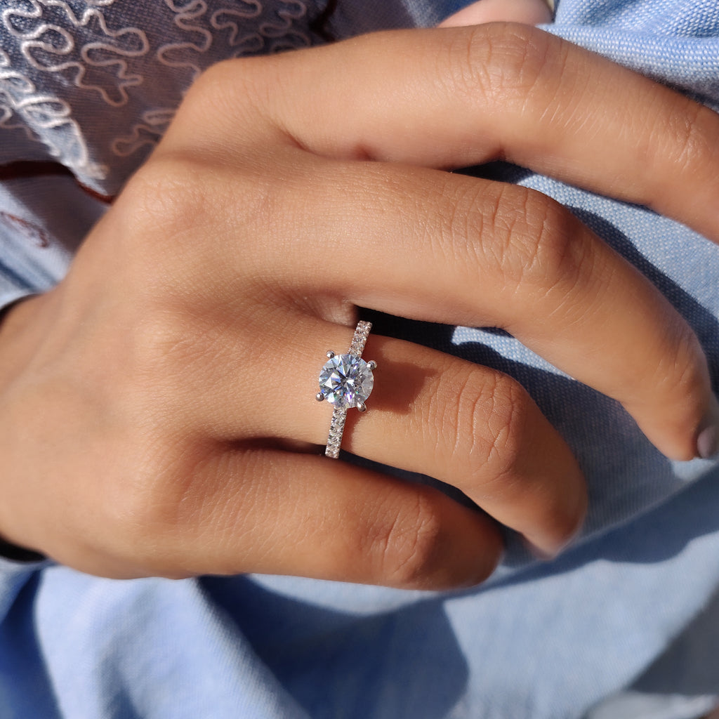Round Cut Moissanite Cathedral Setting Ring
