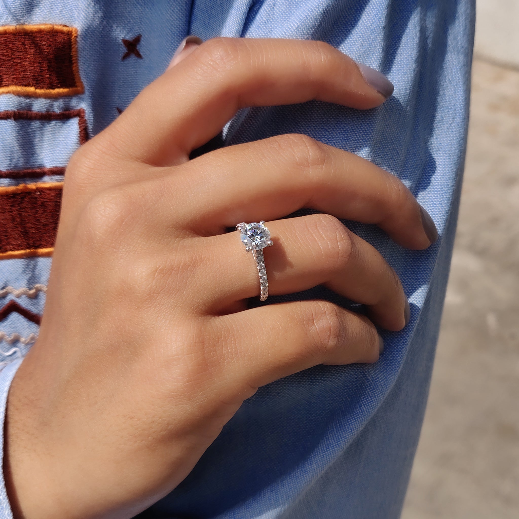 Round Cut Moissanite Cathedral Setting Ring