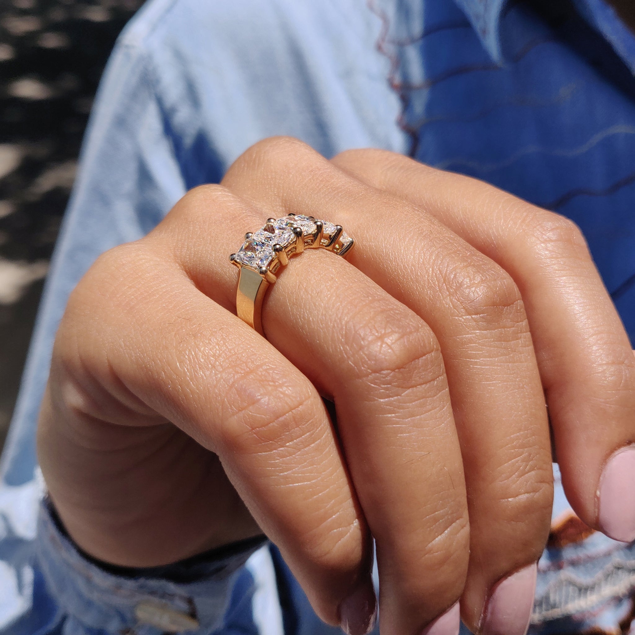 Radiant Cut 5 Stone Wedding Band