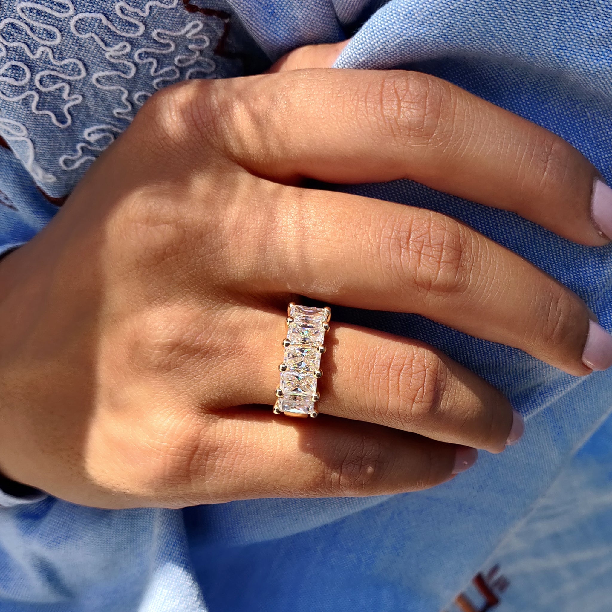 Radiant Cut 5 Stone Wedding Band