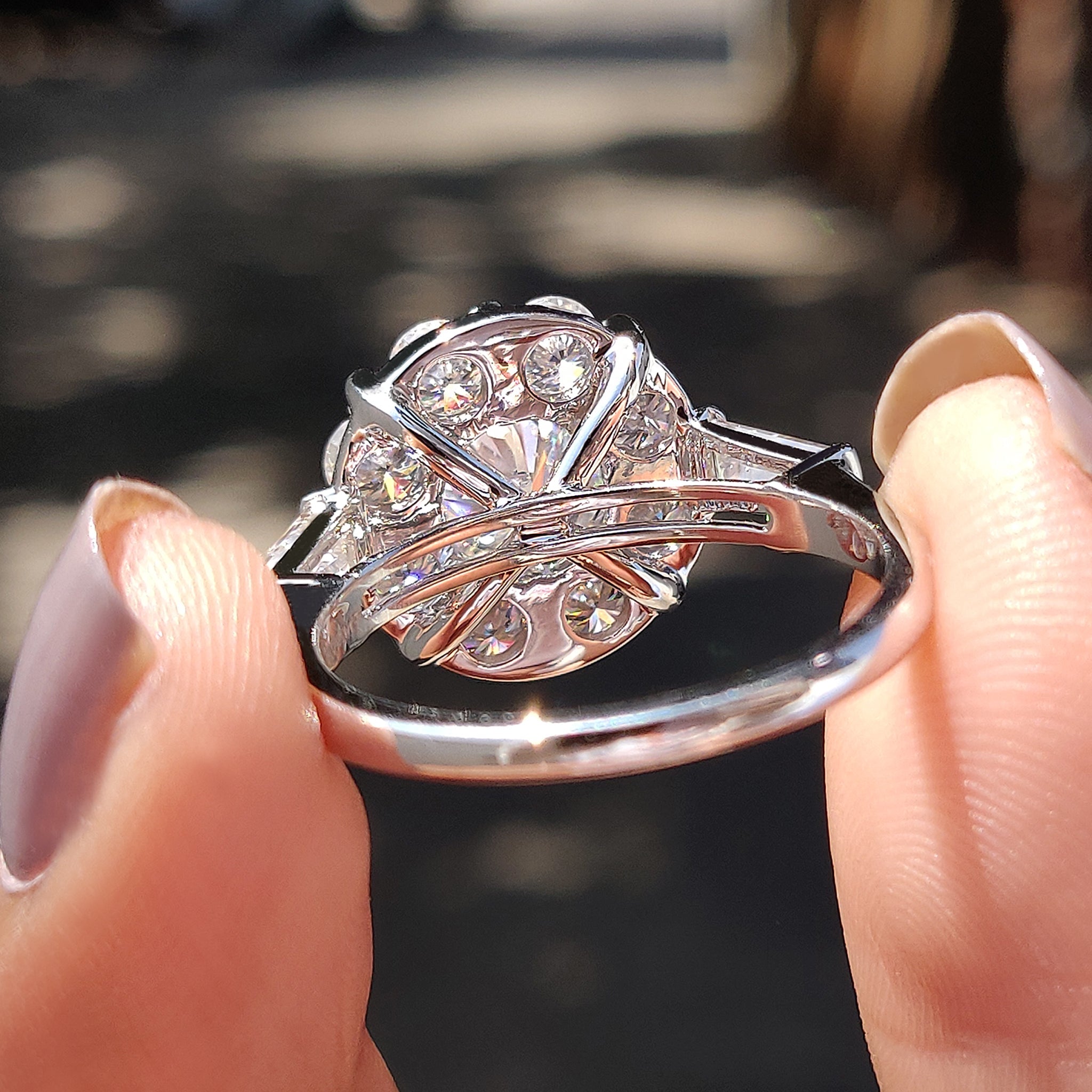 Round 3 Stone Moissanite Ring With Halo Style