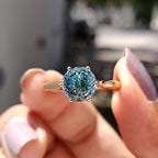 Cyan Blue Portuguese Cut Solitaire Engagement Ring