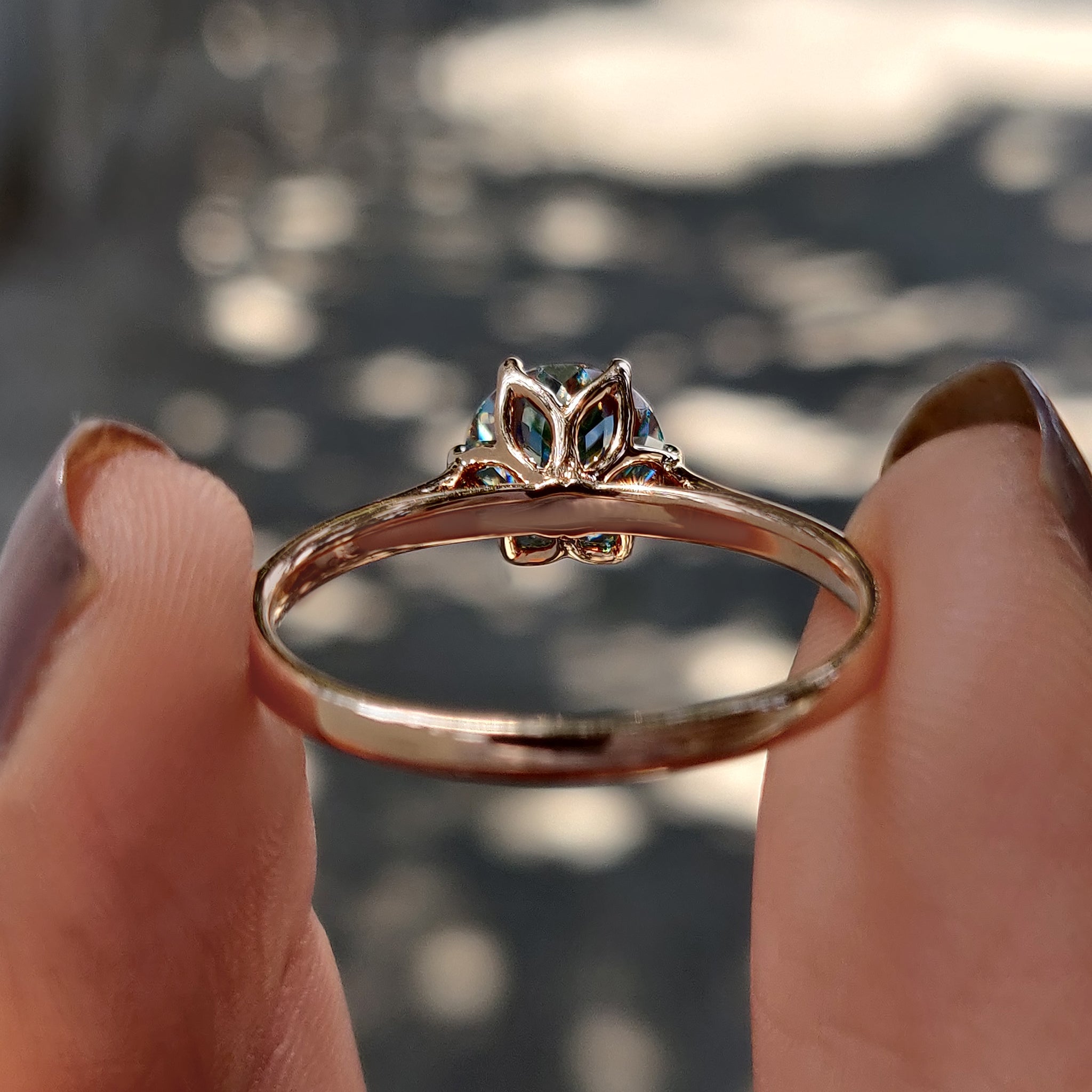 Cyan Blue Portuguese Cut Solitaire Engagement Ring