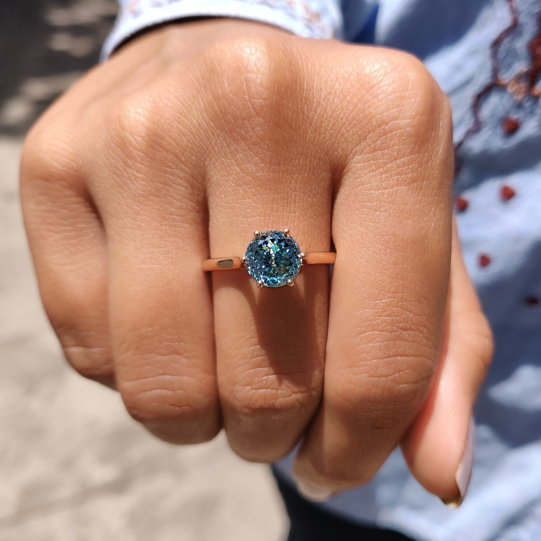 Cyan Blue Portuguese Cut Solitaire Engagement Ring Secondary image