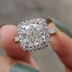 Cushion Cut Moissanite Hidden Halo Engagement Ring