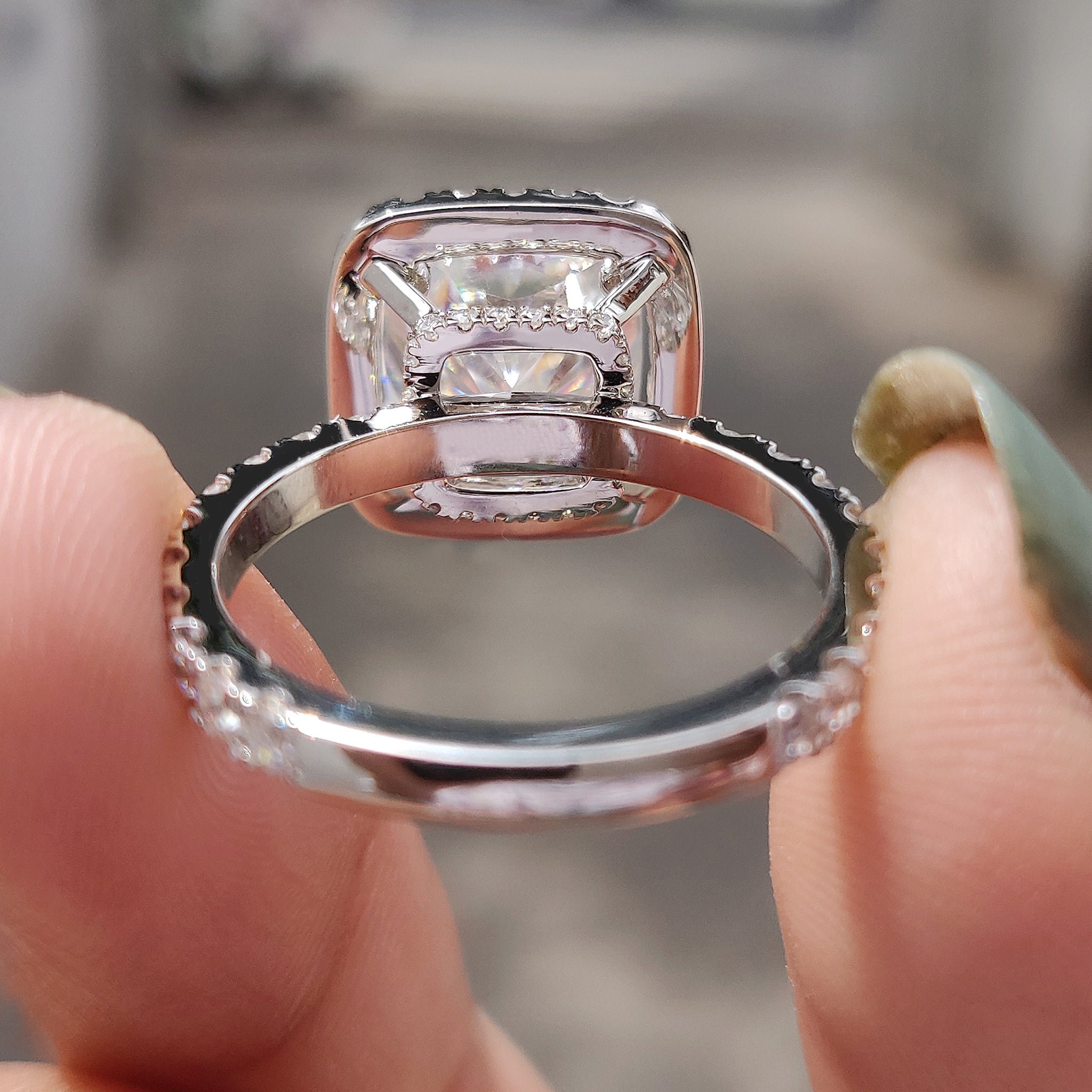 Cushion Cut Moissanite Hidden Halo Engagement Ring