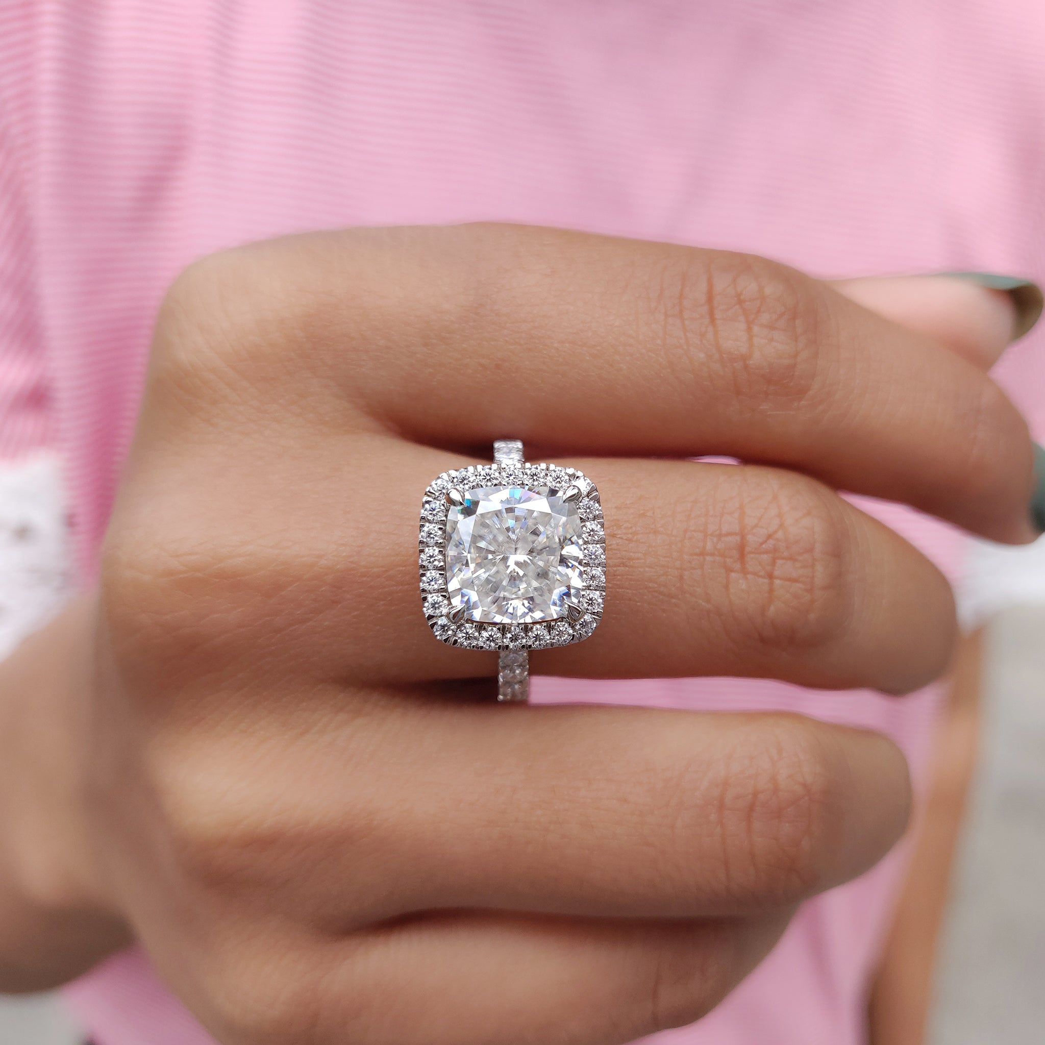 Cushion Cut Moissanite Hidden Halo Engagement Ring Secondary image