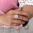 Cushion Cut Moissanite Hidden Halo Engagement Ring