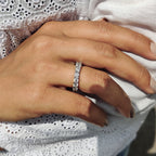 Emerald and Round Wedding Band With Double Style Eternity