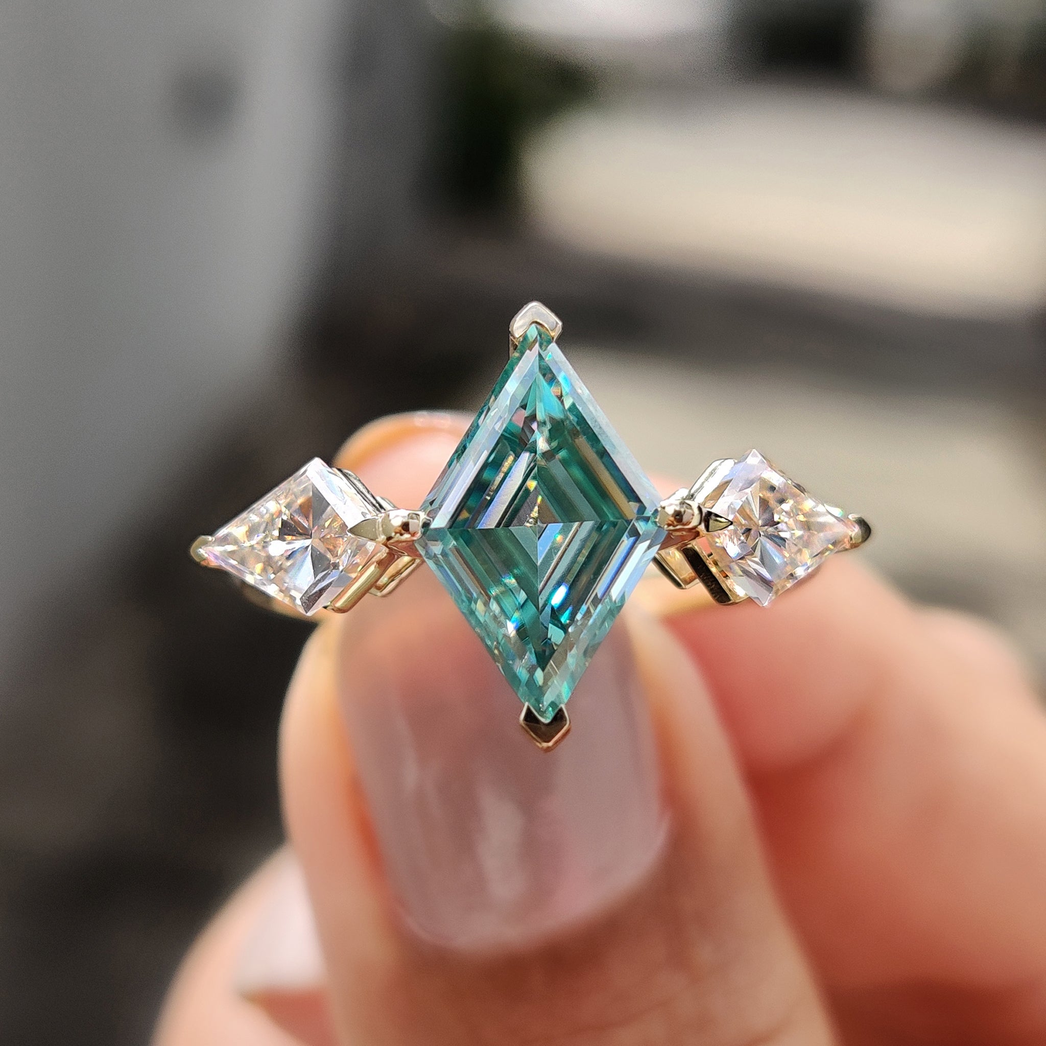 3 Stone Lozenge Engagement Ring